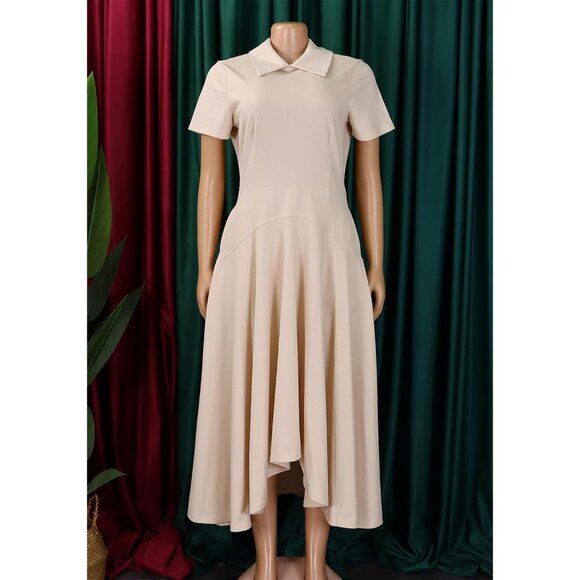 Women's Plus Size Midi Dress Elegant A-Line Short Sleeve Church Party - Picture 4 of 5